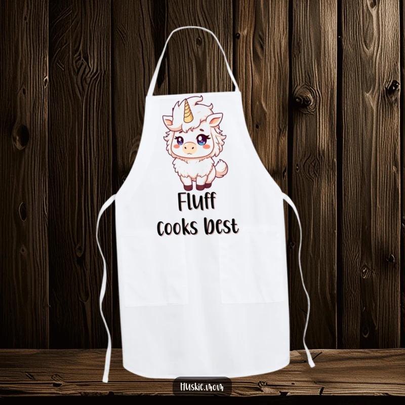 Funny Fluffy Animal Apron depicting a proud beast tossing its mane with a mischievous glint, an amusing kitchen funny gift.