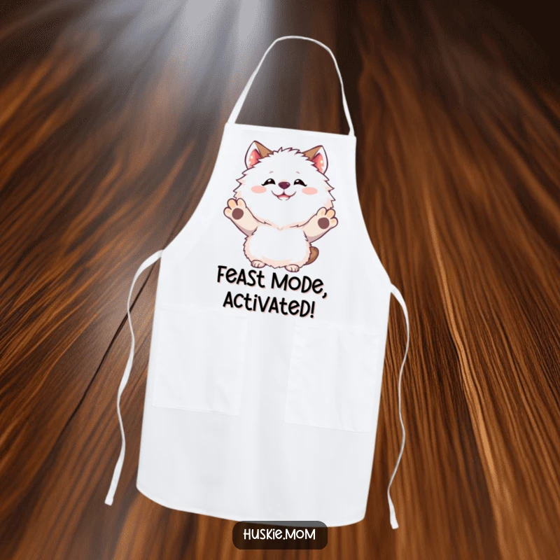 Funny Apron with a fluffy animal's goofy grin and raised paws, ideal for kitchen parties and humorous cooking.