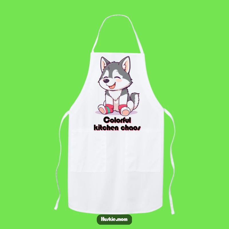 Funny Husky Lady Sock Apron: Giggling Chef, Mismatched Colors, Kitchen Fun