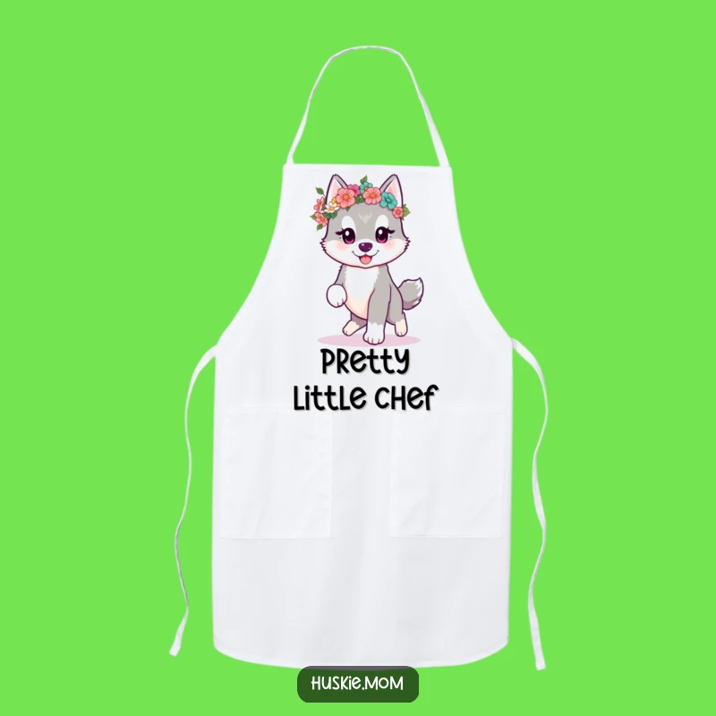 Funny Kawaii Husky Apron: Flower Crown Pup, Cute Funny Gift