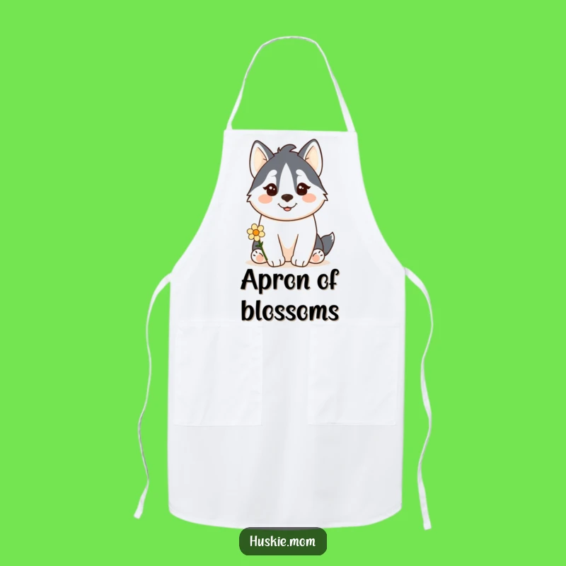 Funny Kawaii Husky Apron: Flower Offering Chef Gift!