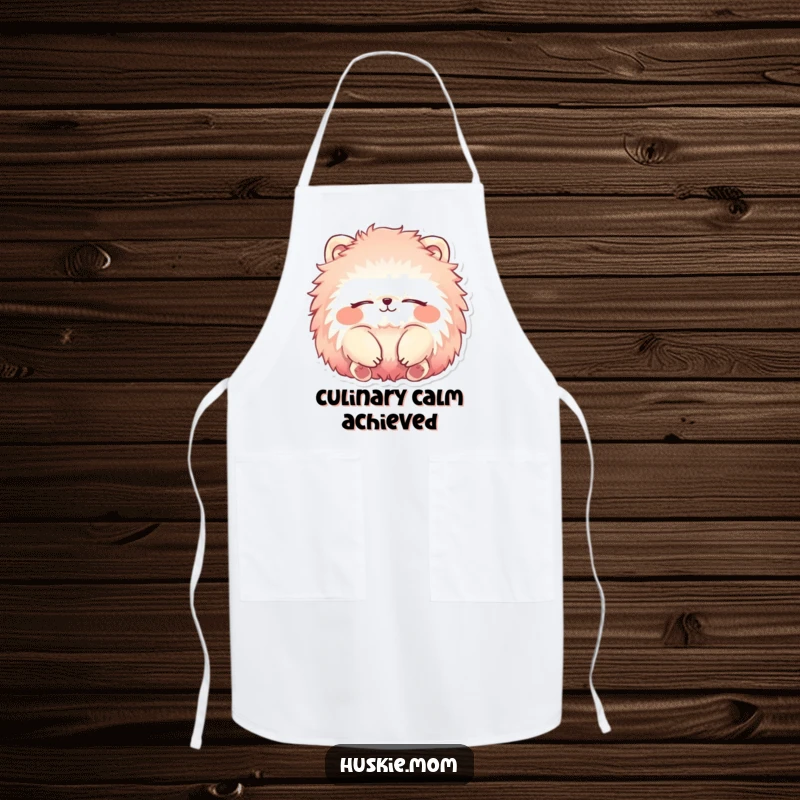 Funny Apron showcasing a fluffy animal with vibrant fur, relaxing with eyes closed and a smile, perfect for kitchen humor.