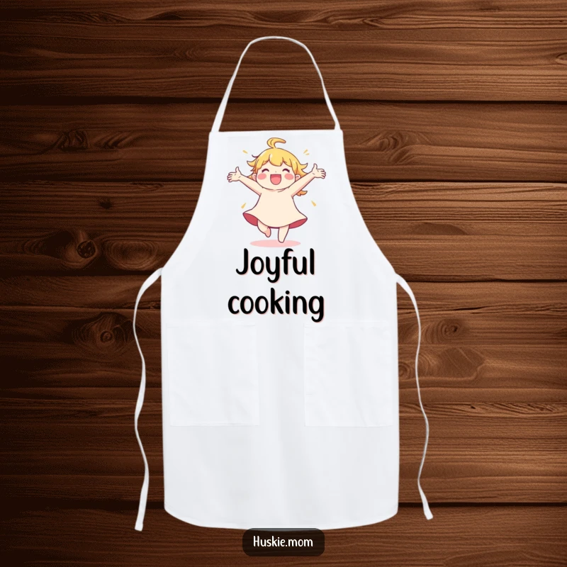 Funny Apron: A character spins with arms wide open with joy, ready to add a happy flair to your kitchen tasks.