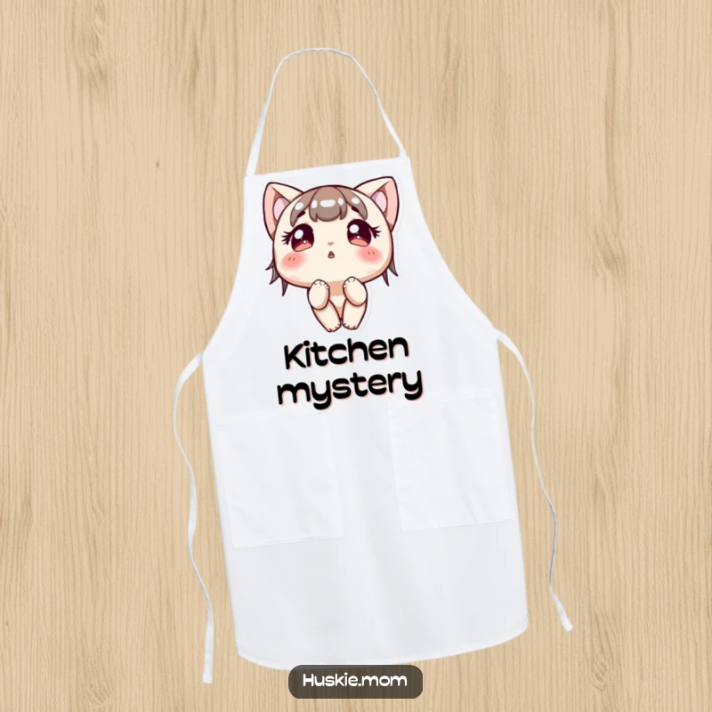 Funny Apron: A character with bright, curious eyes looks up, ready to add a touch of wonder to your kitchen tasks.