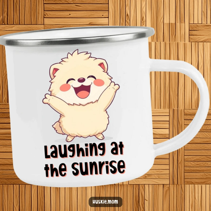 Funny Fluffy Animal Camp Mug: A joyous, laughing creature in a dynamic pose, perfect for outdoor enjoyment with energetic humor.