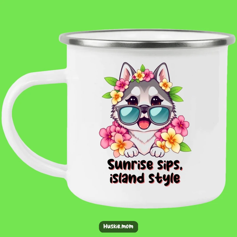 Funny Husky Lady Camping Mug: Cool Sunglasses & Lei, Durable & Hilarious Outdoor Gear