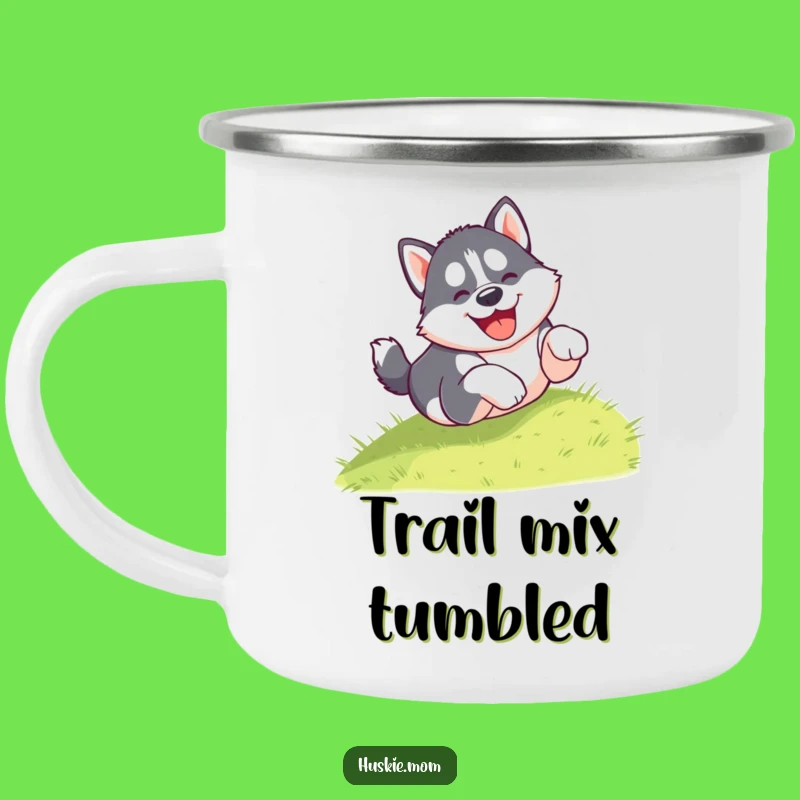 Funny Puppy Tumble Camping Mug: Adventures with a Gleeful Husky's Hilarious Ride, Perfect Funny Gift