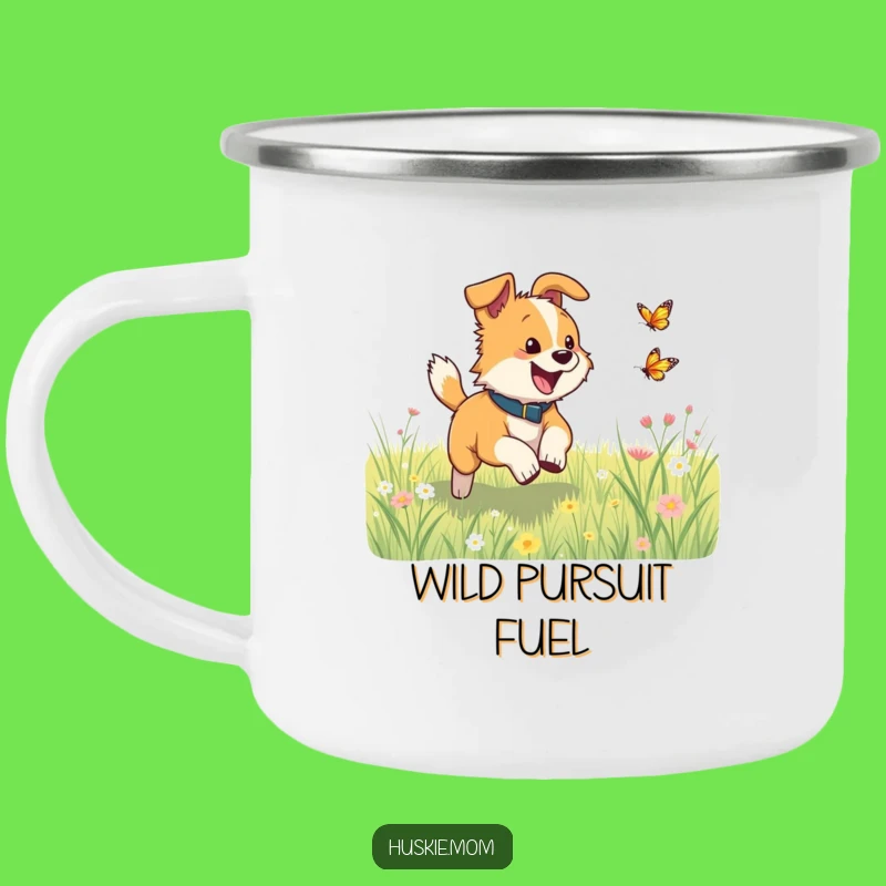 Funny Dog Camp Mug: Meadow Chase Fun, Outdoor Funny Gift