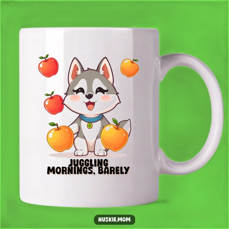 Funny Husky Juggling Apples Mug: Hilarious Lady Husky Gift Idea