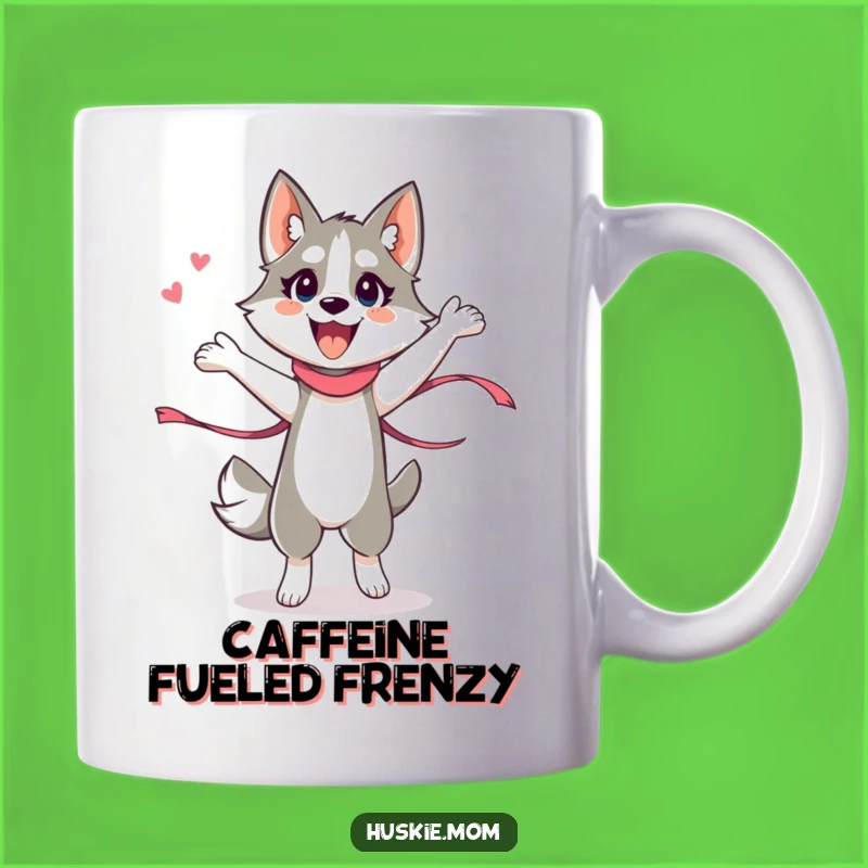 Funny Husky Lady Dance Mug - Energetic Ribbon Performance Animal Gift