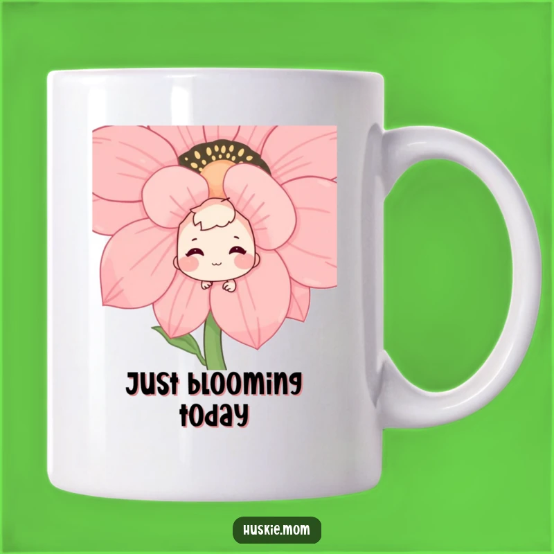 Funny Shy Grin Flower Peek Mug: Adorable Character, Perfect Funny Gift