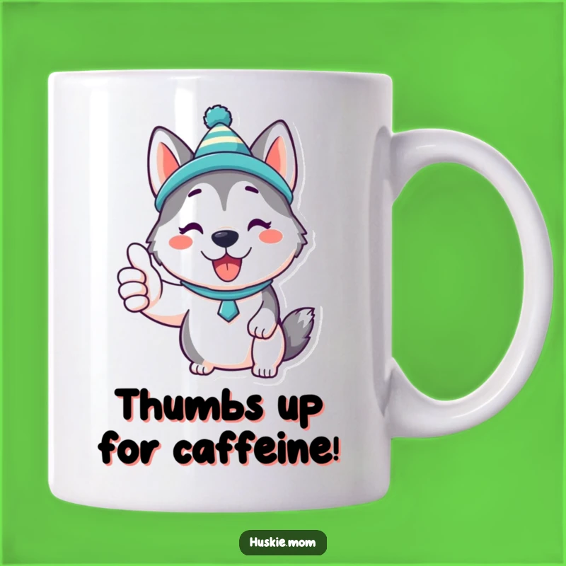 Funny Kawaii Husky Mug: Silly Hat Thumbs Up Humor Gift