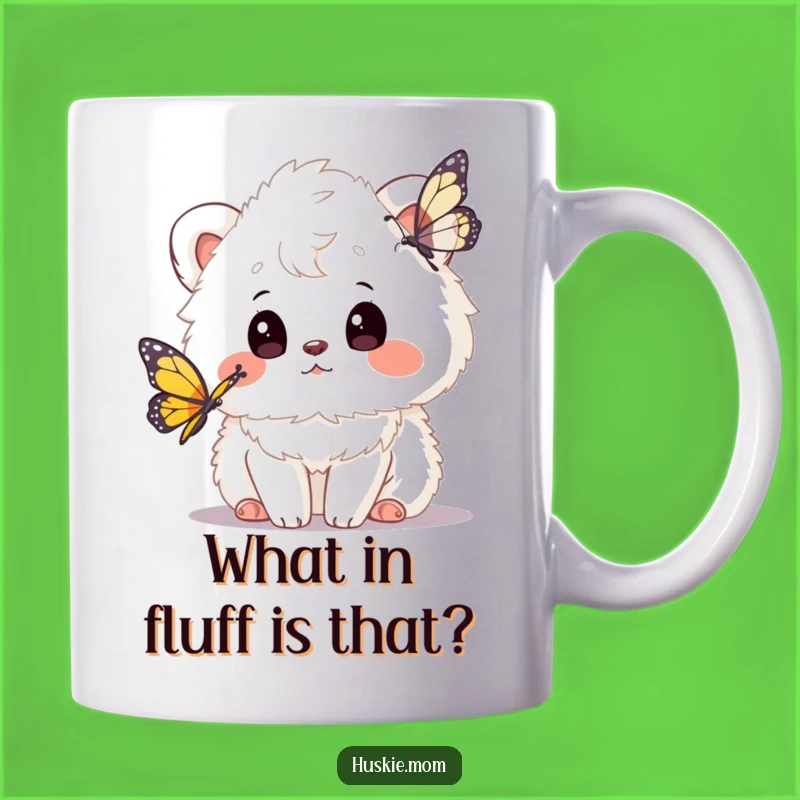 Funny Fluffy Animal Curious Butterfly Mug: Whimsical & Cute Gift for Nature Lovers