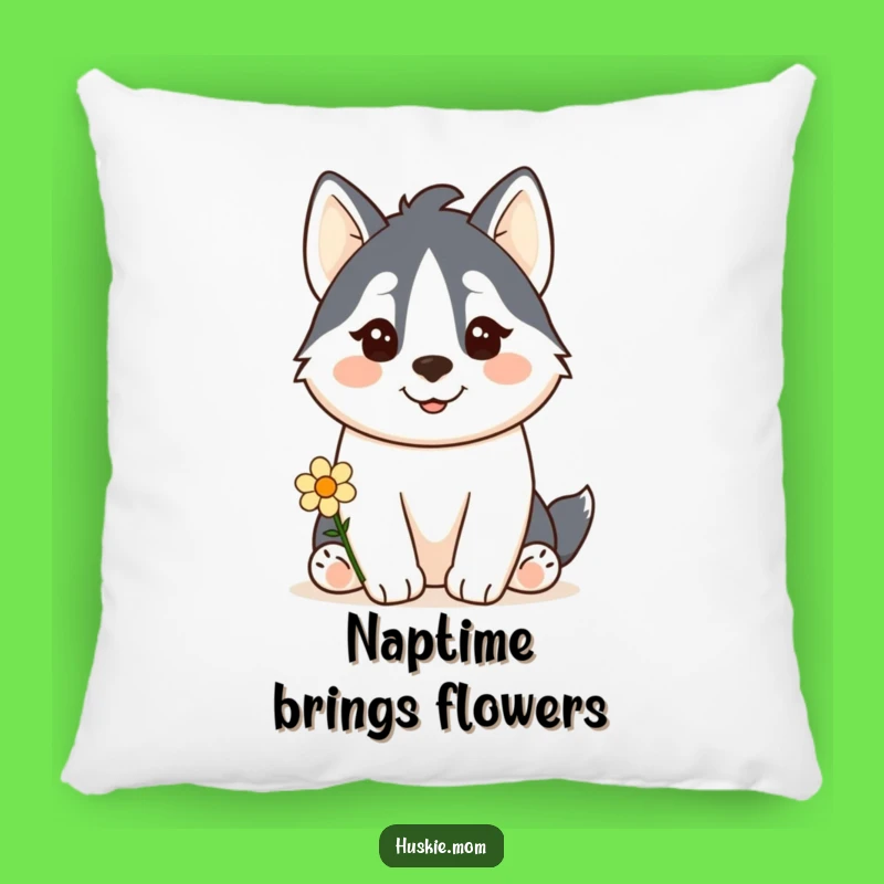 Comfy Funny Kawaii Husky Pillow: Flower Offering Accent!