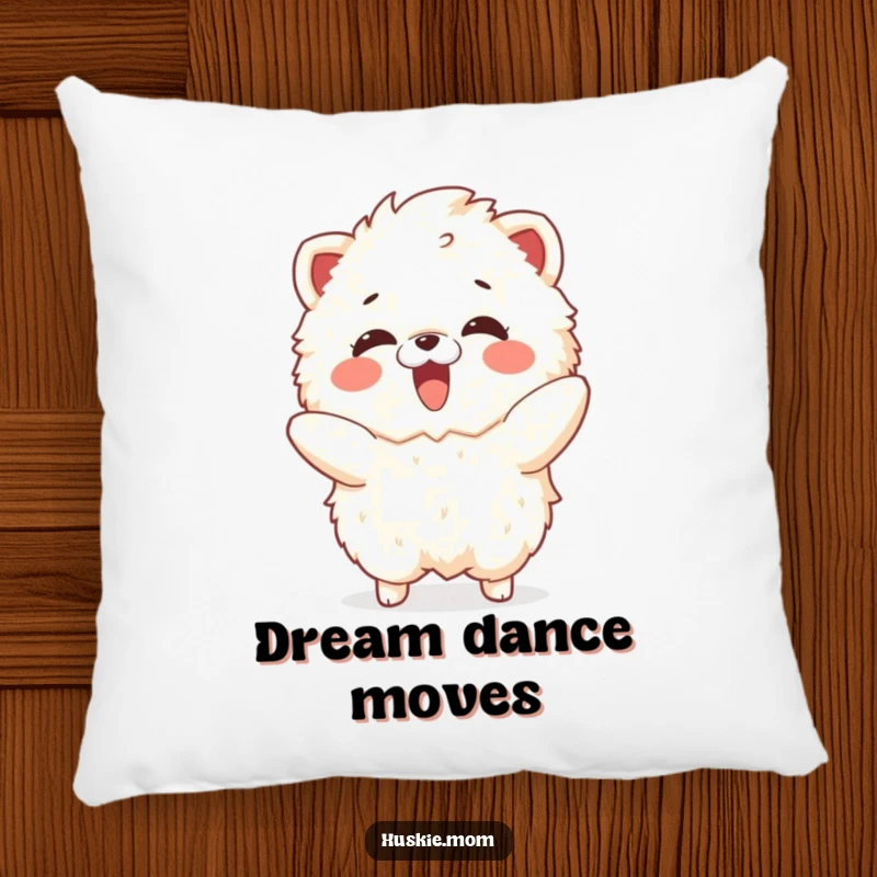 Funny pillow showcasing a delighted fluffy animal in a playful dance pose, offering soft comfort and humor.