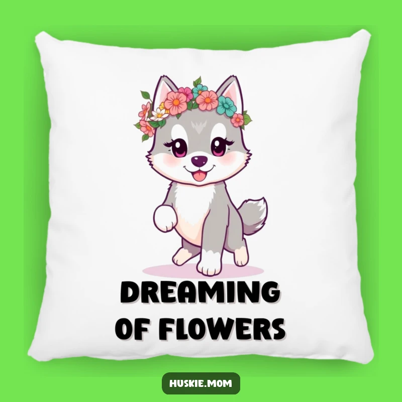 Funny Kawaii Husky Pillow: Flower Crown Comfort, Cozy Funny Gift