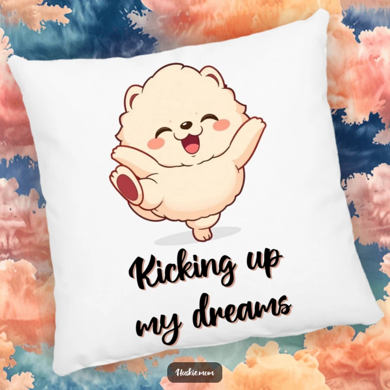 Funny fluffy animal pillow featuring a gleeful creature happily kicking its legs, offering soft comfort and humorous joy.