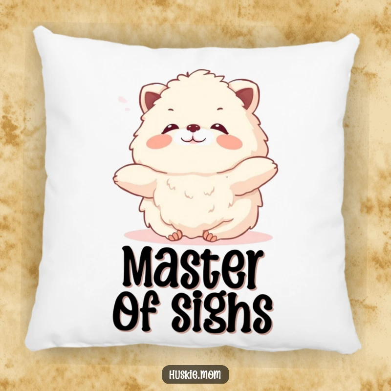 Funny Fluffy Animal Pillow: A soft pillow featuring a fluffy creature stretching contentedly with a sigh, bringing humor and relaxation.
