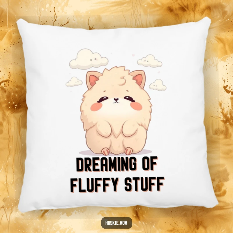 Funny Pillow: Soft cushion with a fluffy animal gazing at clouds, offering a humorous and comforting decorative touch.