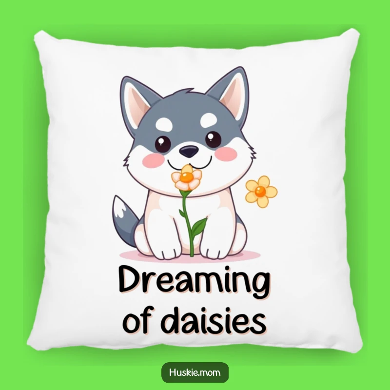 Funny Kawaii Husky Pillow: Cozy Cushion with Flower, Your Perfect Humorous Accent