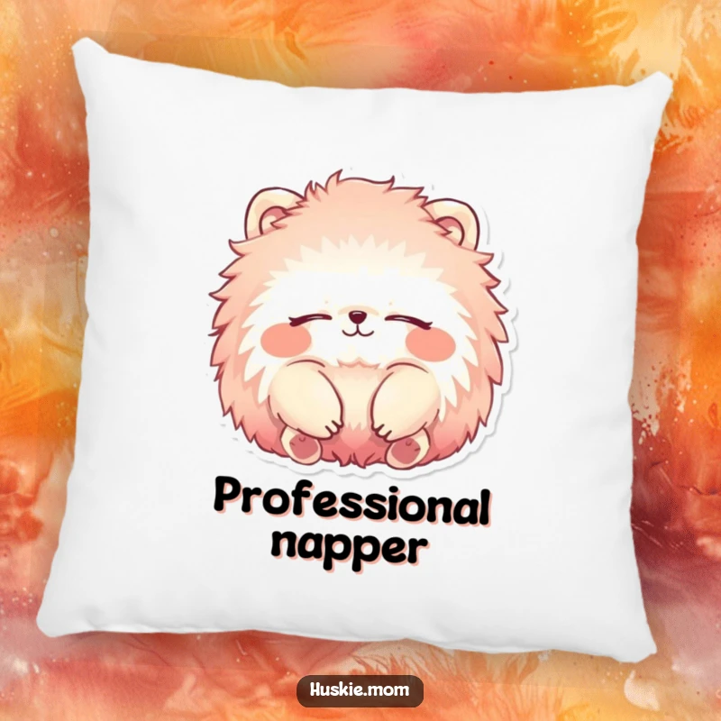 Funny Pillow featuring a fluffy animal with vibrant fur, eyes closed and smiling, offering comfort and humorous relaxation.