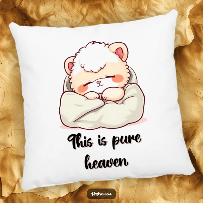 Funny pillow featuring a fluffy animal in a relaxed nap, made of soft fabric, providing ultimate comfort and humor.