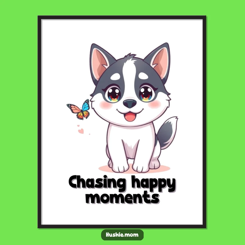 Funny Kawaii Husky Digital Art: Butterfly Chase Printable Gift!
