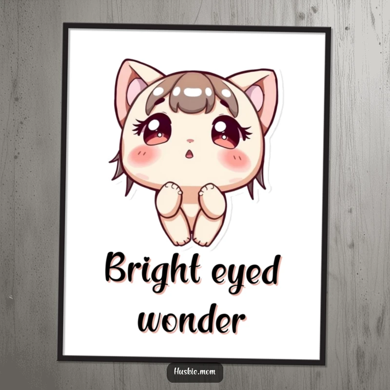 Funny Digital Art Print: A character with large, bright, curious eyes looks upwards, creating a sense of wonder and intrigue.