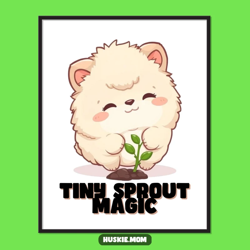 Funny Curious Fluffy Animal Digital Art - Gentle Sprout Wall Decor
