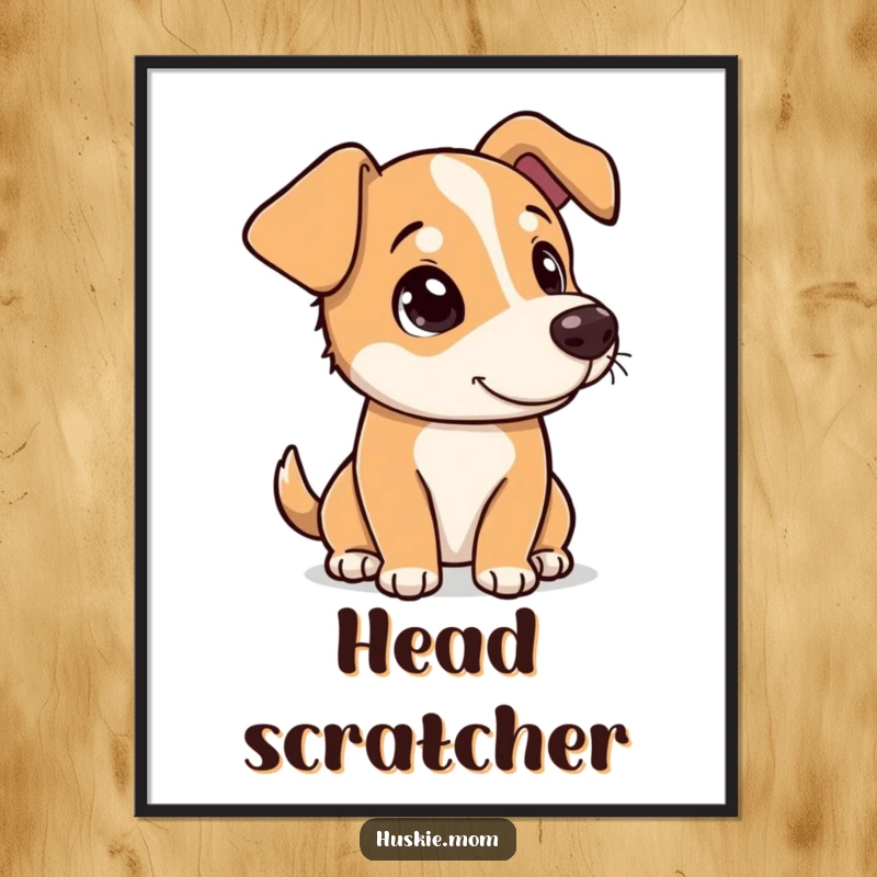 Funny dog tipping its head with a curious and playful look, available as a charming digital art print.