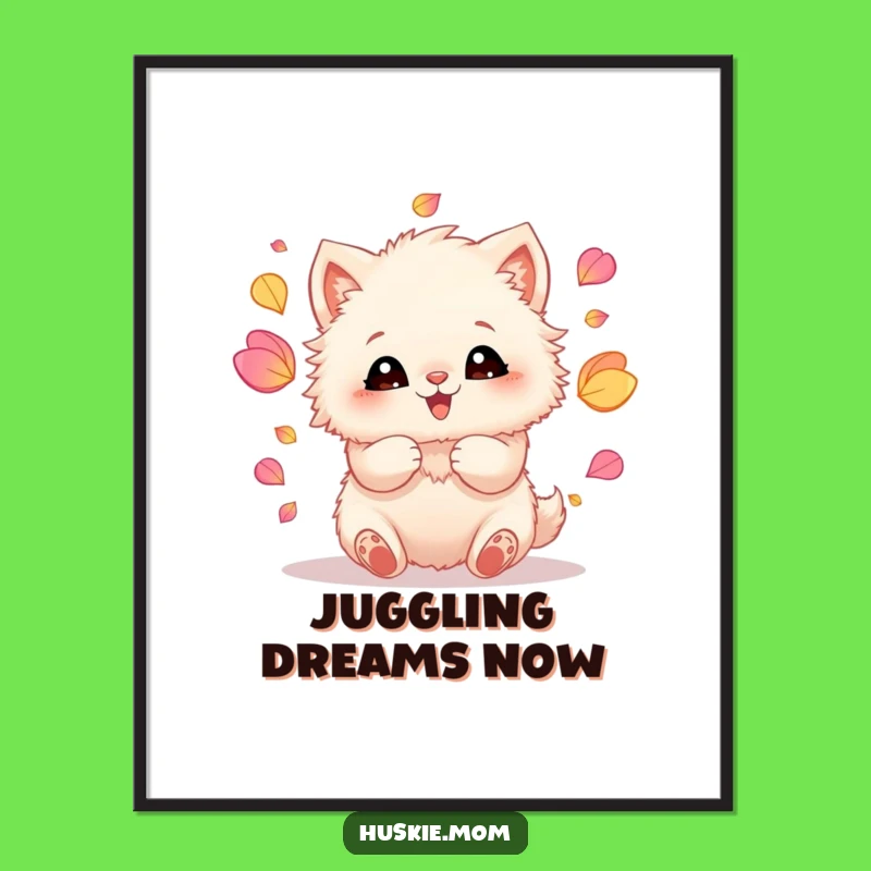 Funny Fluffy Animal Juggling Petals Digital Art: Instant Joyful Decor