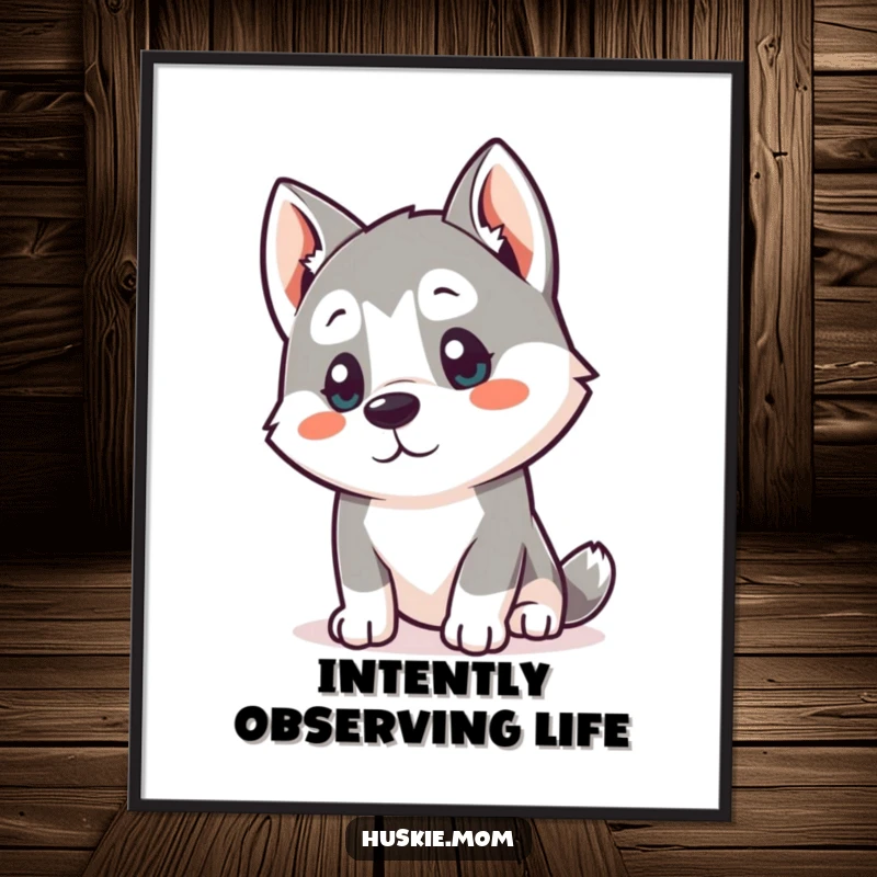 Funny Kawaii Husky Digital Art: A cute husky tilts its head listening intently, creating a humorous printable.