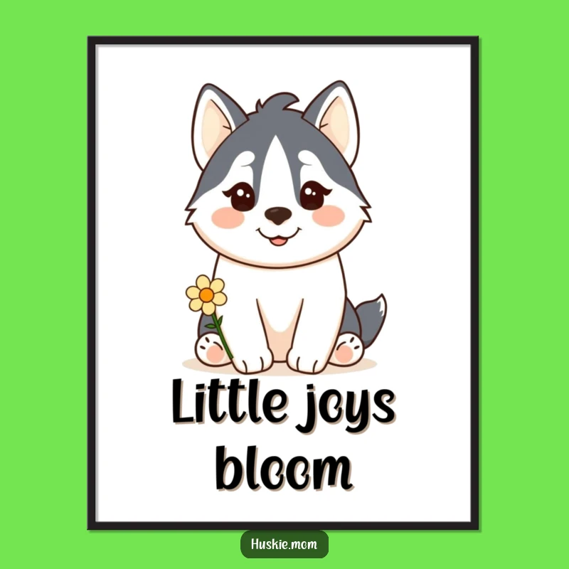 Funny Kawaii Husky Digital Art: Flower Offering Printable Gift!