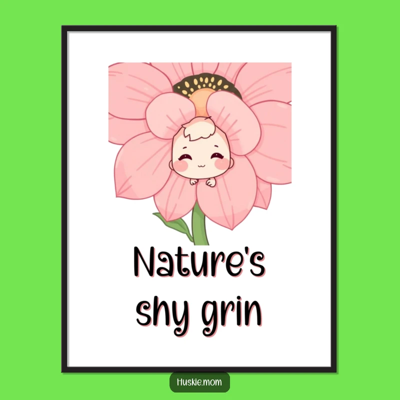 Funny Shy Grin Flower Peek Digital Art: Instant Decor, Perfect Funny Gift