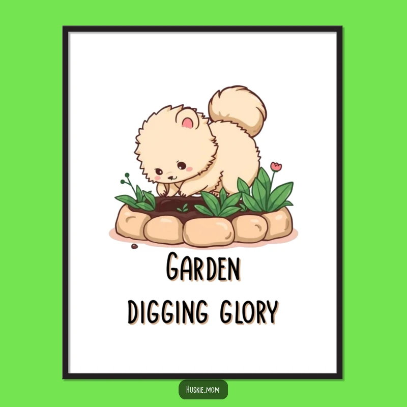 Funny Digging Fluffy Animal Digital Art: Gardener's Joy Print, Perfect Instant Funny Gift