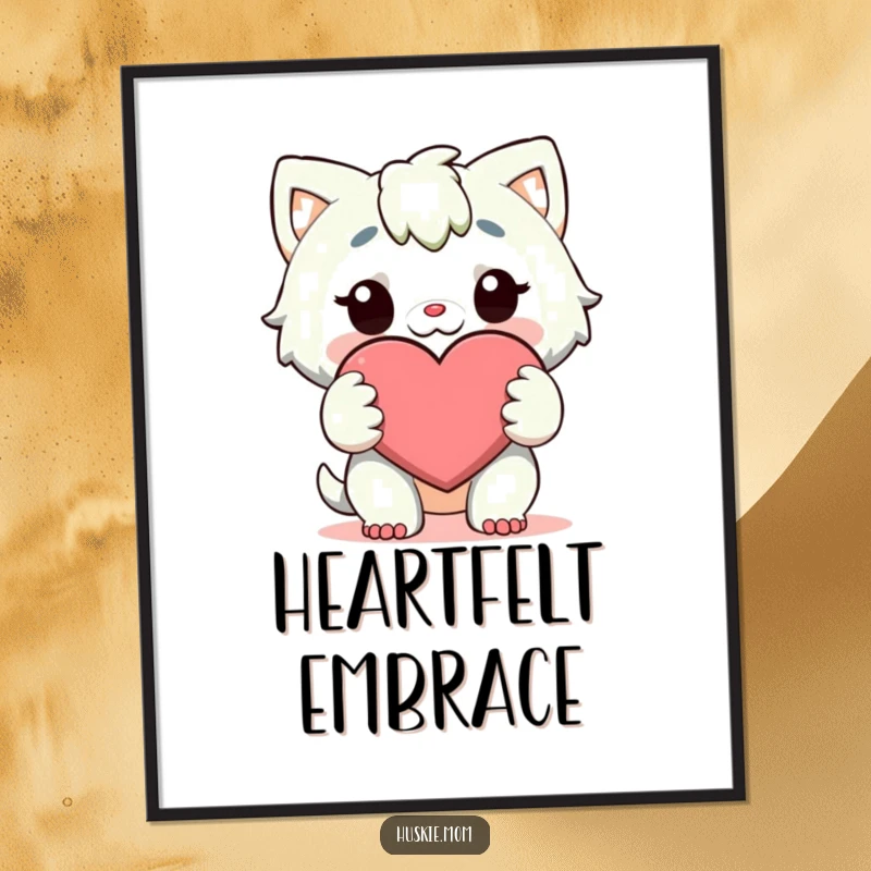Funny Digital Art Print: A character holds a large, cheerful heart with both paws, conveying deep, unconditional love.