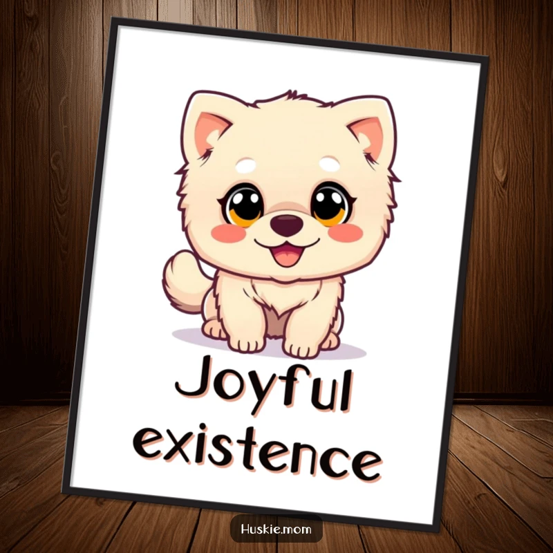 Happy Wagging Dog Digital Art: A high-resolution image of a fluffy dog with big eyes wagging its tail, radiating happiness.