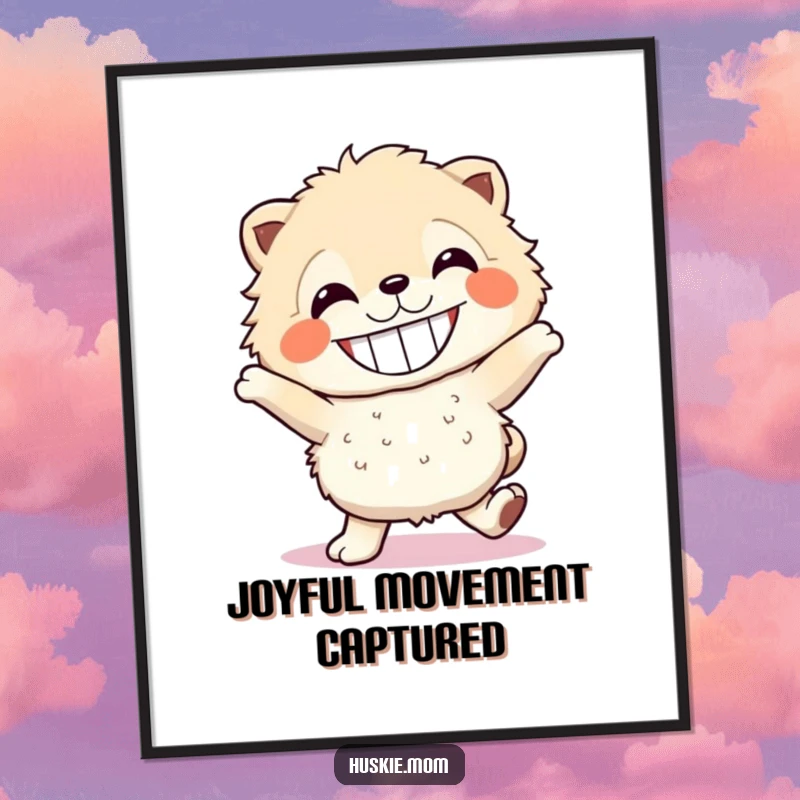 Funny fluffy dancer digital art print, featuring a grinning creature dancing, perfect for instant download and gifts.