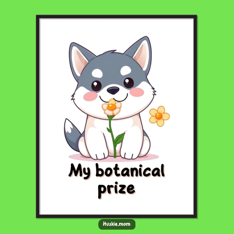 Funny Kawaii Husky Digital Art: Instant Download of Dog with Flower, Perfect Humorous Decor