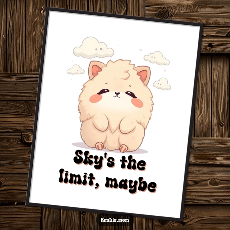 Funny Digital Art Print: High-resolution artwork of a fluffy animal peacefully watching clouds, offering instant humorous decor.