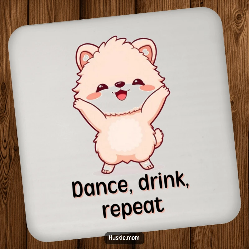 Funny Coaster: A fluffy animal with a wide grin, dancing lively, adding a fun touch to surface protection.