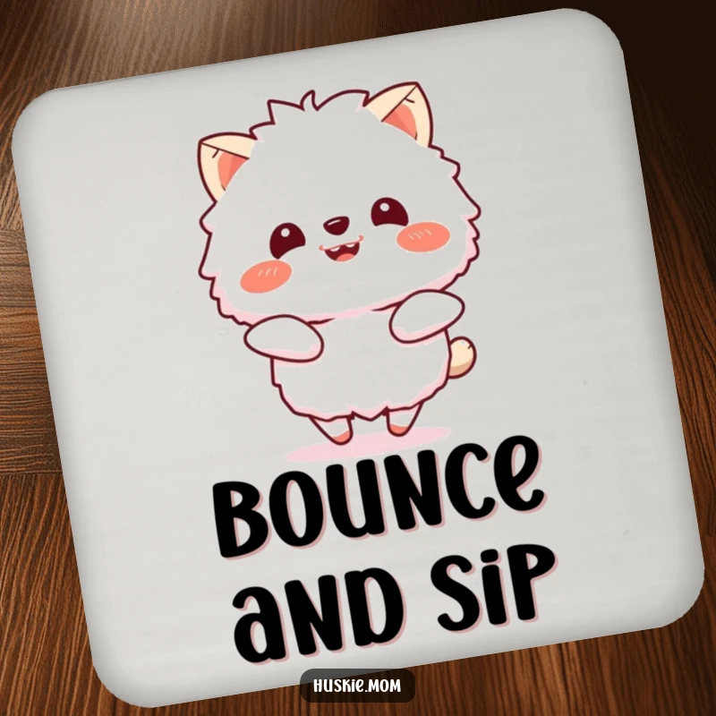 Funny drink coaster featuring a fluffy animal bouncing with a beaming smile, perfect for adding cheerful, humorous protection.