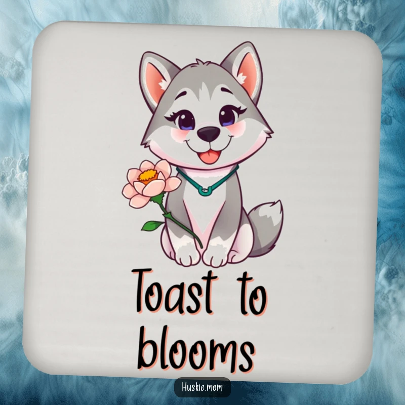 Funny Husky Lady Coaster, protecting surfaces with a proud husky lady holding a blooming flower, a charming drink accessory.