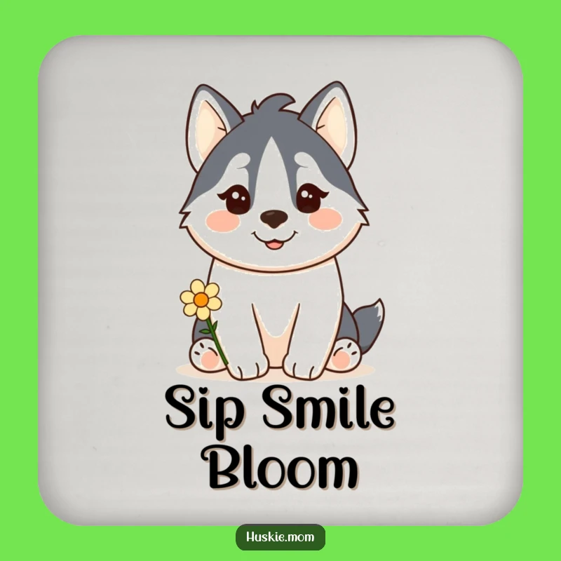 Funny Kawaii Husky Coaster Set: Flower Offering Protection!
