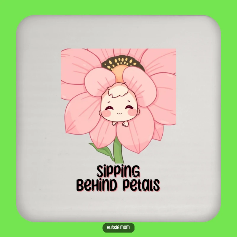 Funny Shy Grin Flower Peek Coaster Set: Protect Surfaces, Perfect Funny Gift