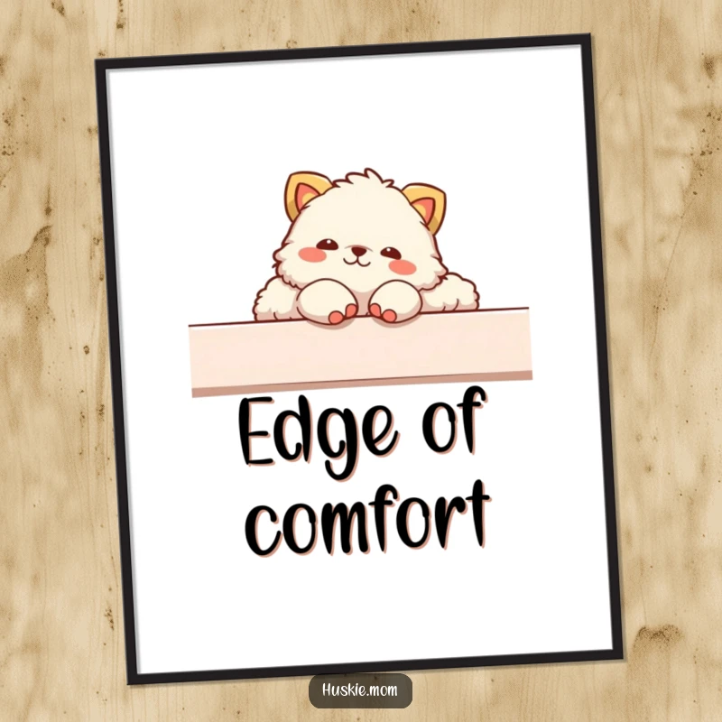 Funny poster of a fluffy animal in a deeply comfortable lounging position, paws dangling humorously over an imagined edge.