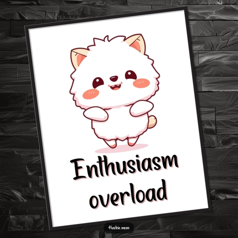 Funny poster art of a fluffy animal with a beaming smile, bouncing with infectious enthusiasm, perfect for creating a joyful and humorous focal point.