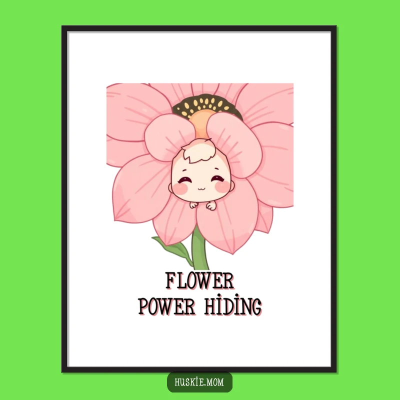 Funny Shy Grin Flower Peek Poster: Whimsical Wall Art, Perfect Funny Gift
