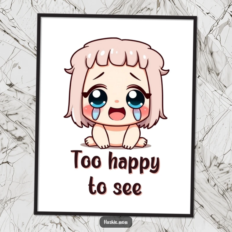 Funny wall art poster showing a character crying with exaggerated happy tears, conveying intense joy and a good laugh, perfect for cheerful spaces.