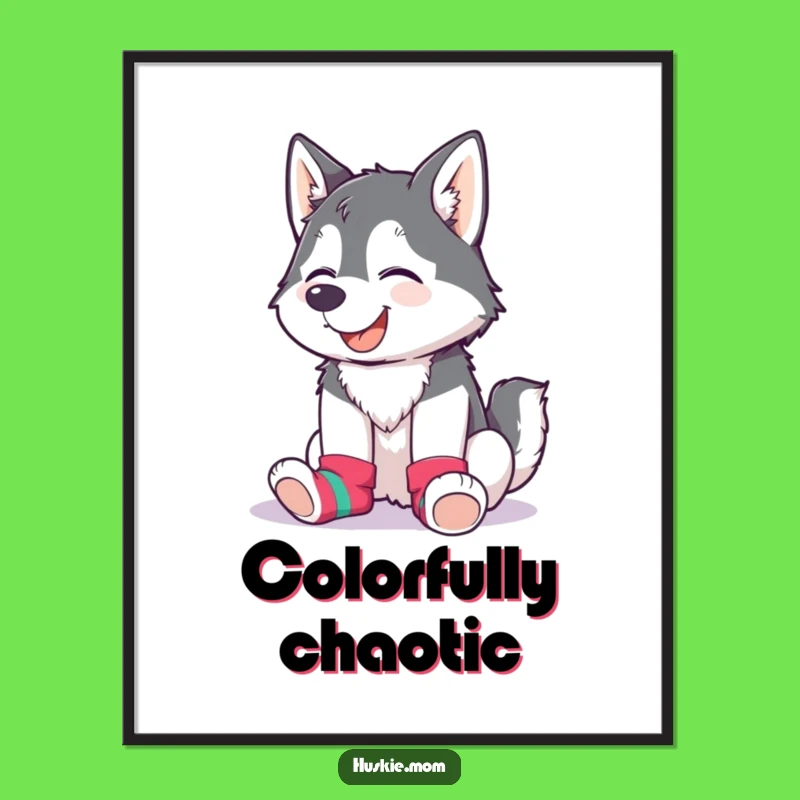 Funny Husky Lady Sock Poster: Giggling, Mismatched Colors, Quirky Art